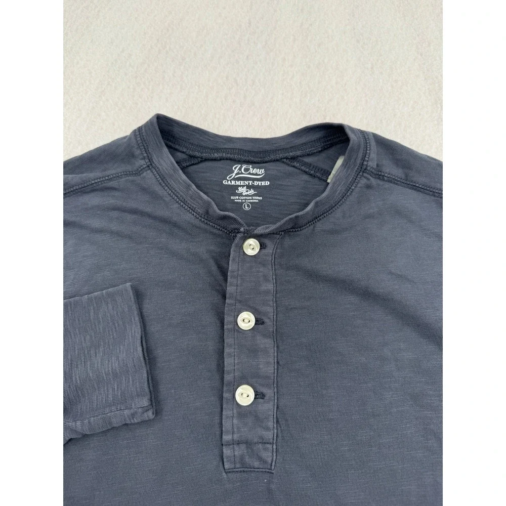 J.Crew Mens Large Gray Slub Cotton Garment-Dyed Long Sleeve Henley Shirt